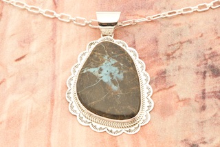 Genuine Boulder Turquoise Sterling Silver Navajo Pendant